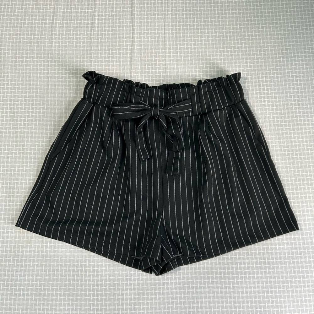 Pinstripe Paperbag Waist Shorts